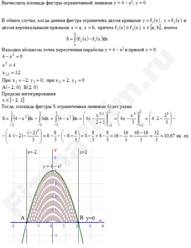Площадь фигуры ограниченной линиями решение пример 19