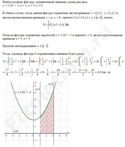 Площадь фигуры ограниченной линиями решение пример 39