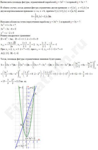 Площадь фигуры ограниченной линиями решение пример 15