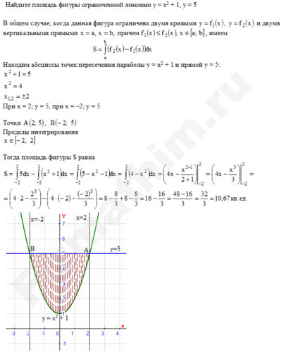 Площадь фигуры ограниченной линиями решение пример 26