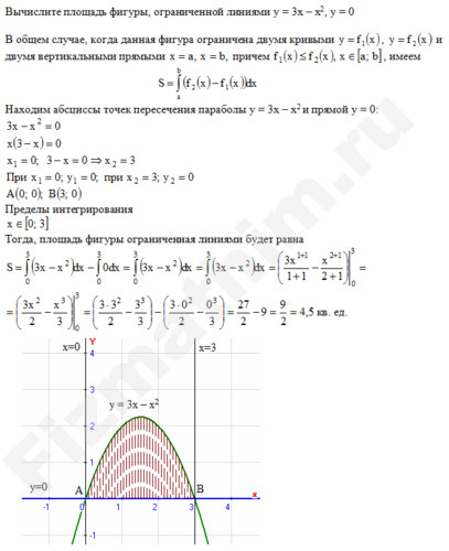 Площадь фигуры ограниченной линиями решение пример 13