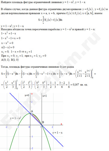 Площадь фигуры ограниченной линиями решение пример 12