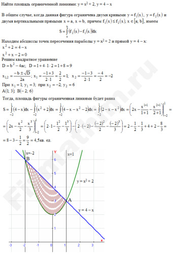 Площадь фигуры ограниченной линиями решение пример 8